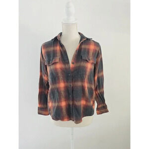 Old Navy Taylor Swift Plaid Flannel Orange Black Boyfriend Evermore Shirt XS